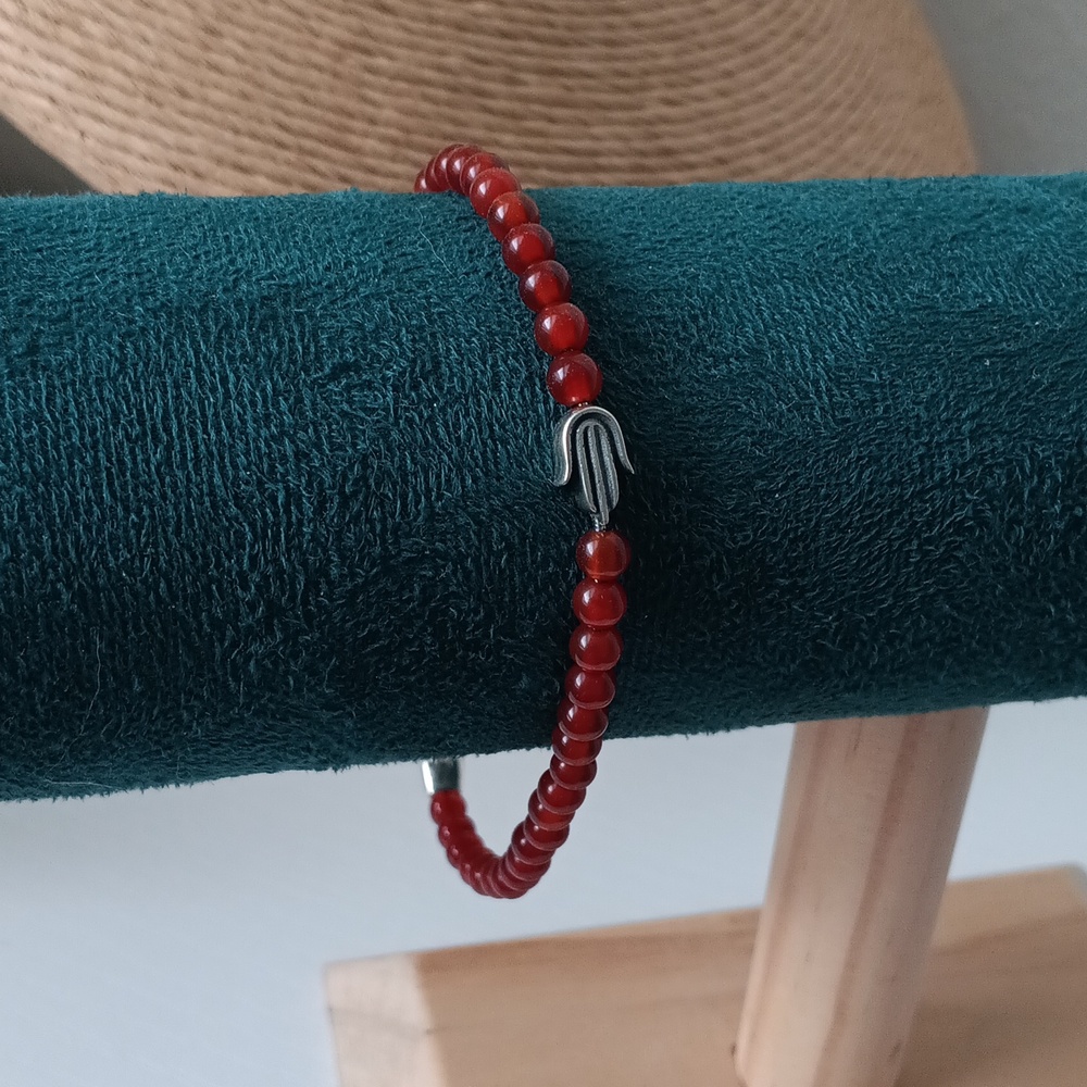 David Yurman Men's Hamsa Hand Red Carnelian Sterling Silver 4mm Beads Bracelet